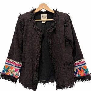 Billabong Hippie Boho Indie Colorful Textured Fringe Blazer Jacket Size Medium